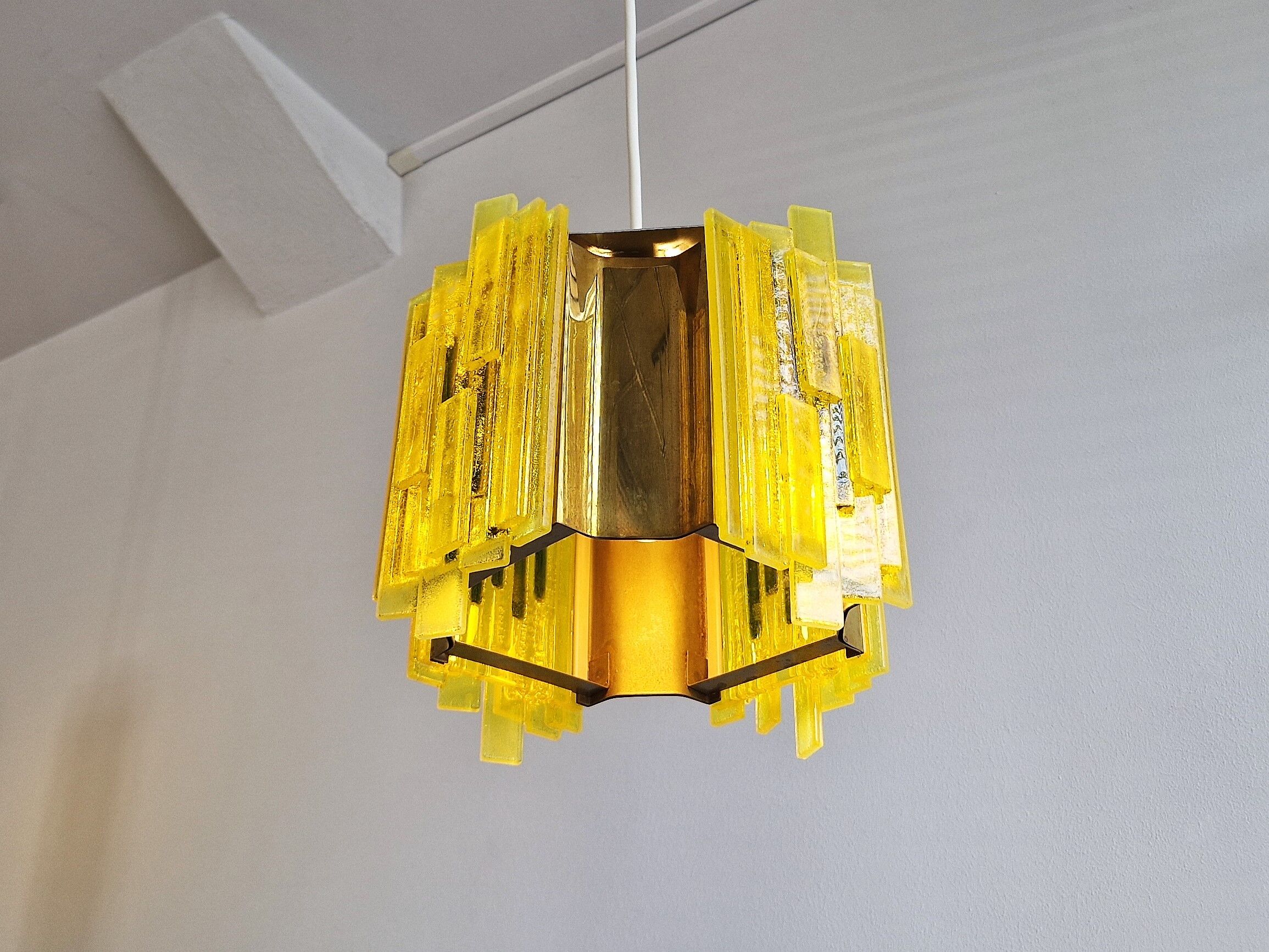 Yellow acrylic and metal pendant lamp by Claus Bolby for Cebo Industri, Denmark 1960's