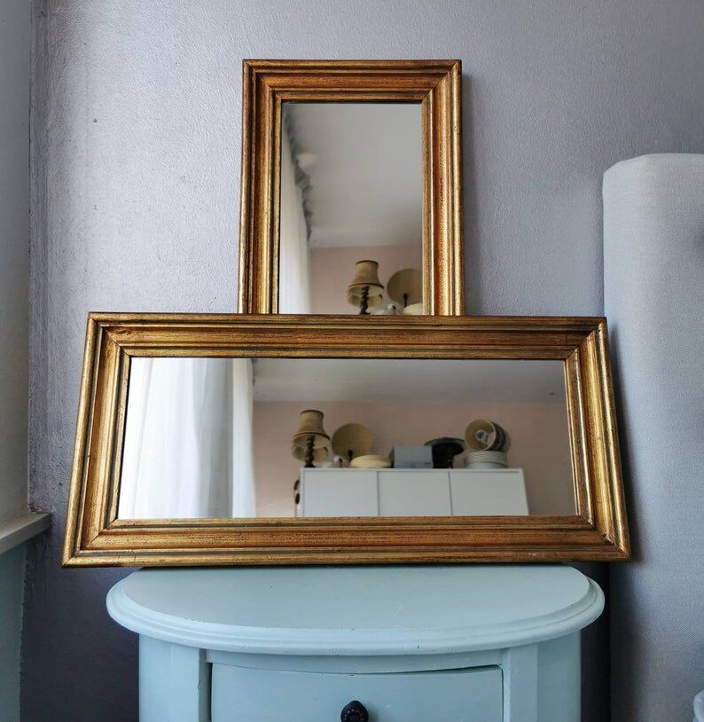 Set 2 vintage Italian wooden mirrors 80s 50x24cm