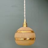 Vintage globe pendant light in yellow and gold granite glass