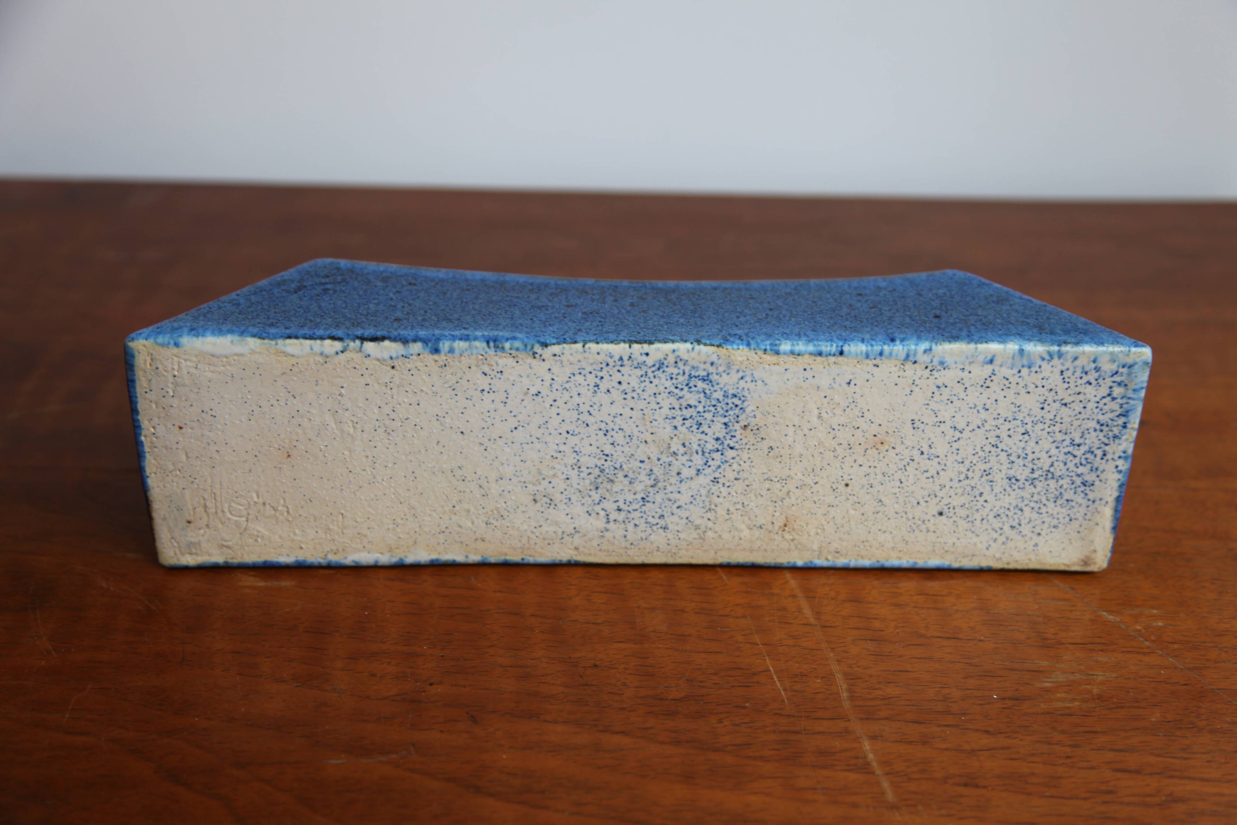 Large vintage ceramic bowl j. legros - modernist design blue spotted