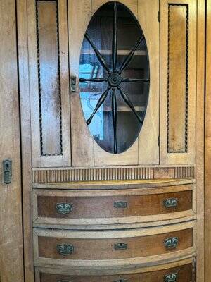 Art Deco Wooden Cabinet with Oval Glass Window and Drawers, 1930s