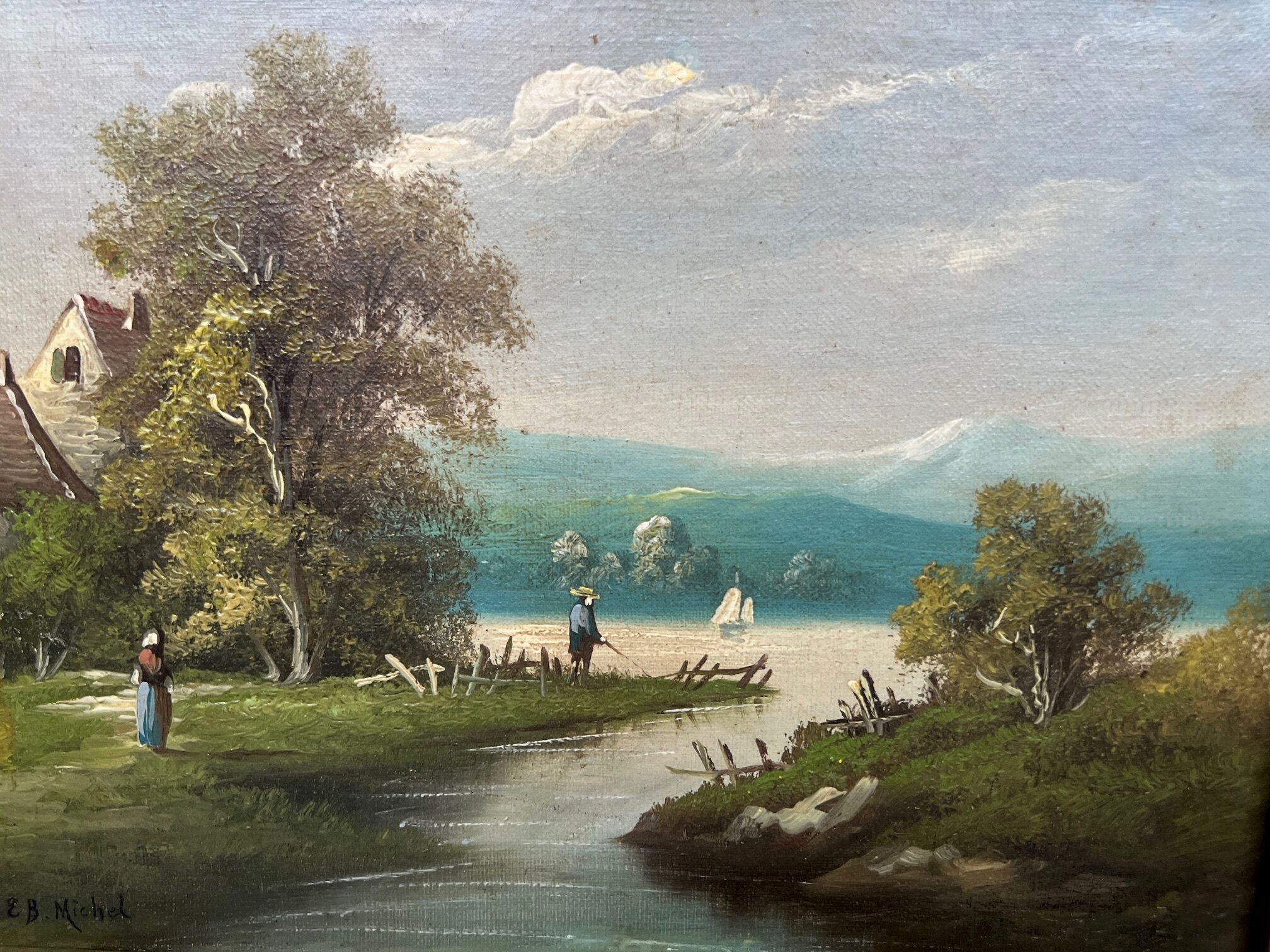 E.B. Michel "River Landscape." Oil on canvas.