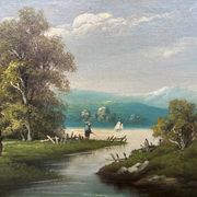 E.B. Michel "Paysage fluvial." Huile sur toile.