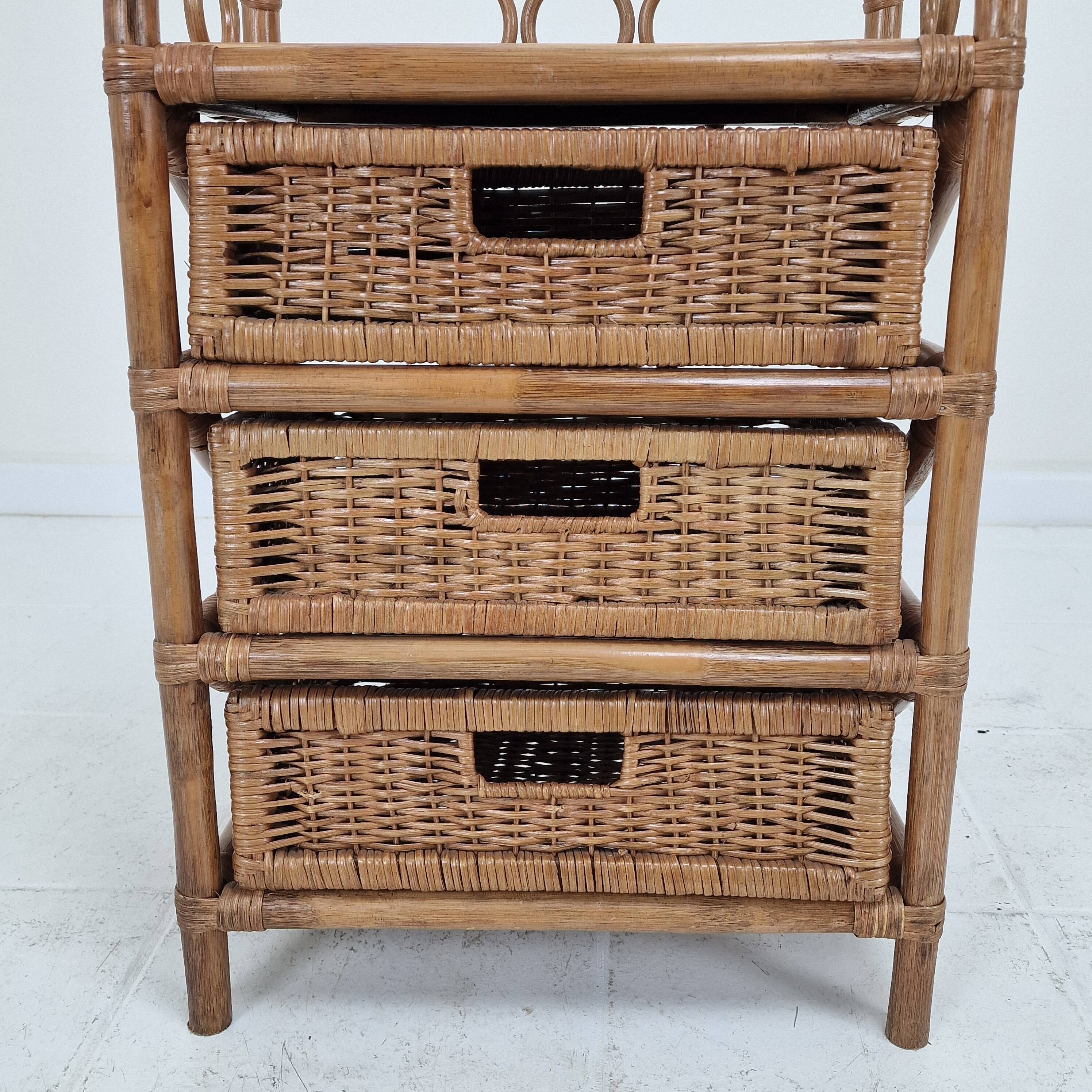 Italian Rattan and Wicker Three-Drawer Chest, 1970s