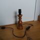 Turned wood lamp with fabric lampshade
