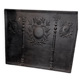 Antique Empire Directoire fireplace plaque circa 1800 cast iron with revolutionary decoration.