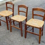 3 chaises bois massif paillées taille enfant