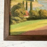 Oil painting on cardboard landscape river signed 1941