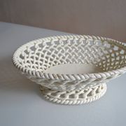 Woven ceramic oval fruit bowl or dish