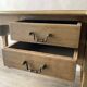 Antique 2-drawer desk in raw wood and beige, renovated.