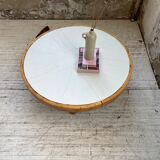 Round coffee table white ceramic and wood