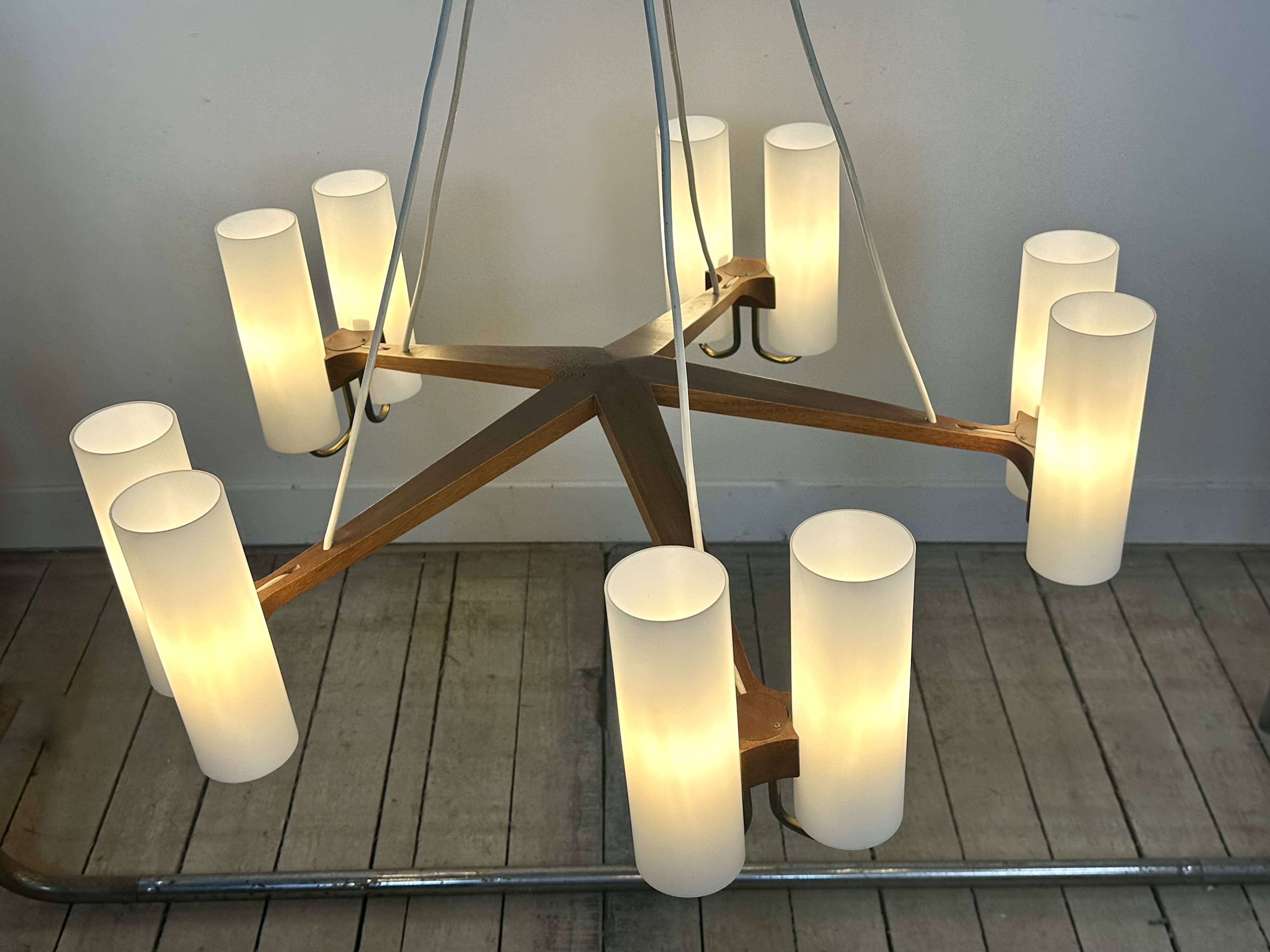 vintage Scandinavian chandelier 10 lights Östen Kristiansson for Luxus 1960s