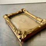 Cadre antique en bois doré art nouveau 11,5 cm x 8,5 cm verre convexe