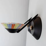 Set of 2 Vintage Murano Glass Wall Lamps with Multicolor Striped Shades and Matte Black Holders