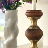 Wood and brass candle holder 1970