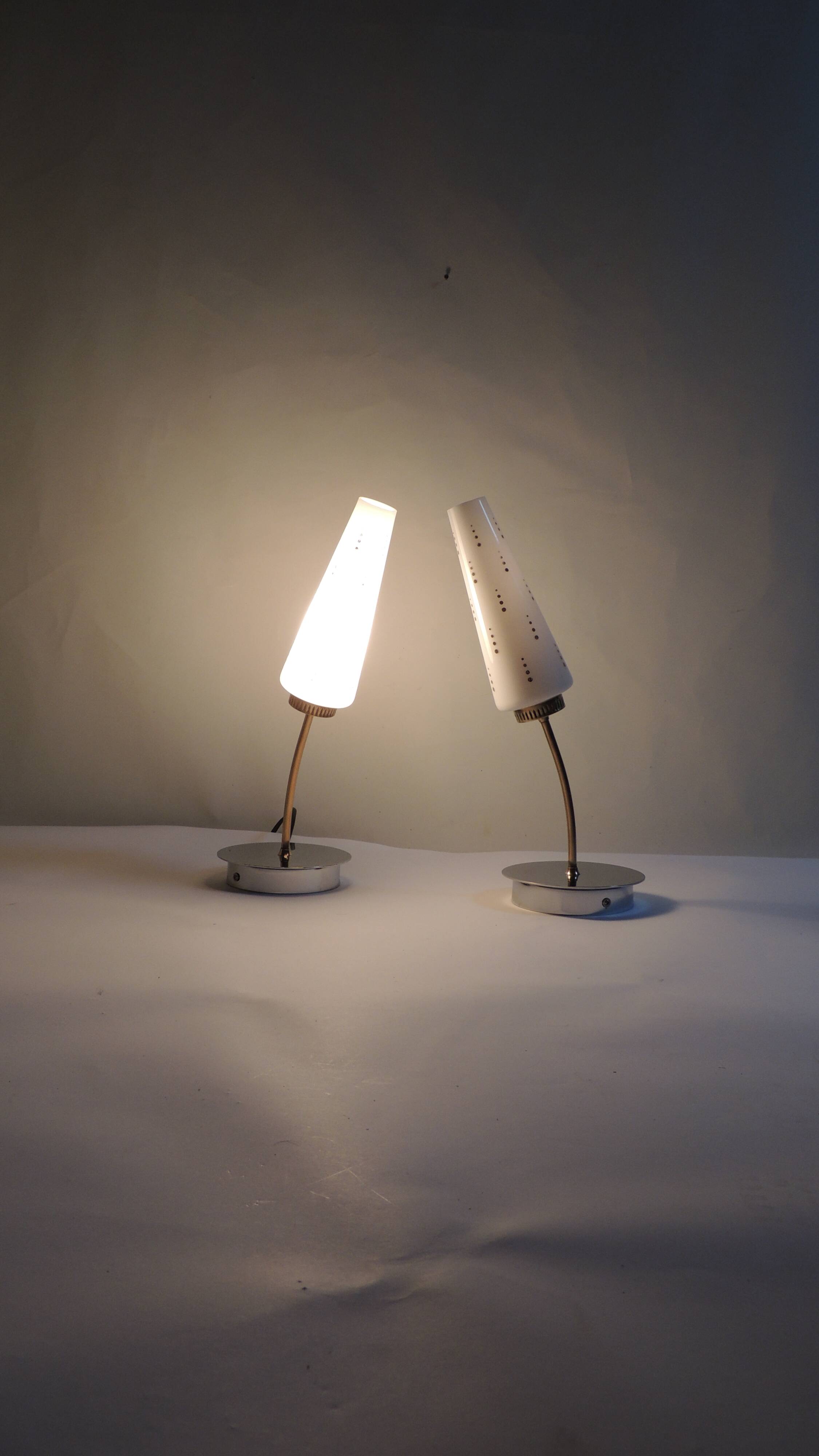 Pair of vintage wall sconces from the 1970s – Perforated opaline, brass