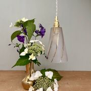 Vintage tulip pendant light in white frosted glass and gold trim