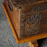 18th-century Scandinavian popular art oak chest with carved panels, dated 1764.