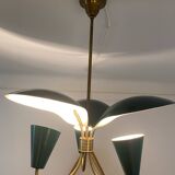 Vintage 3-light chandelier in gilded brass and metal from the 50s