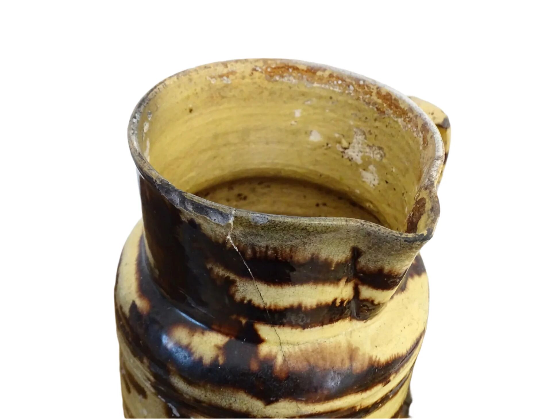 Grand pichet ancien en faïence française avec couvercle, provenant de Dieulefit