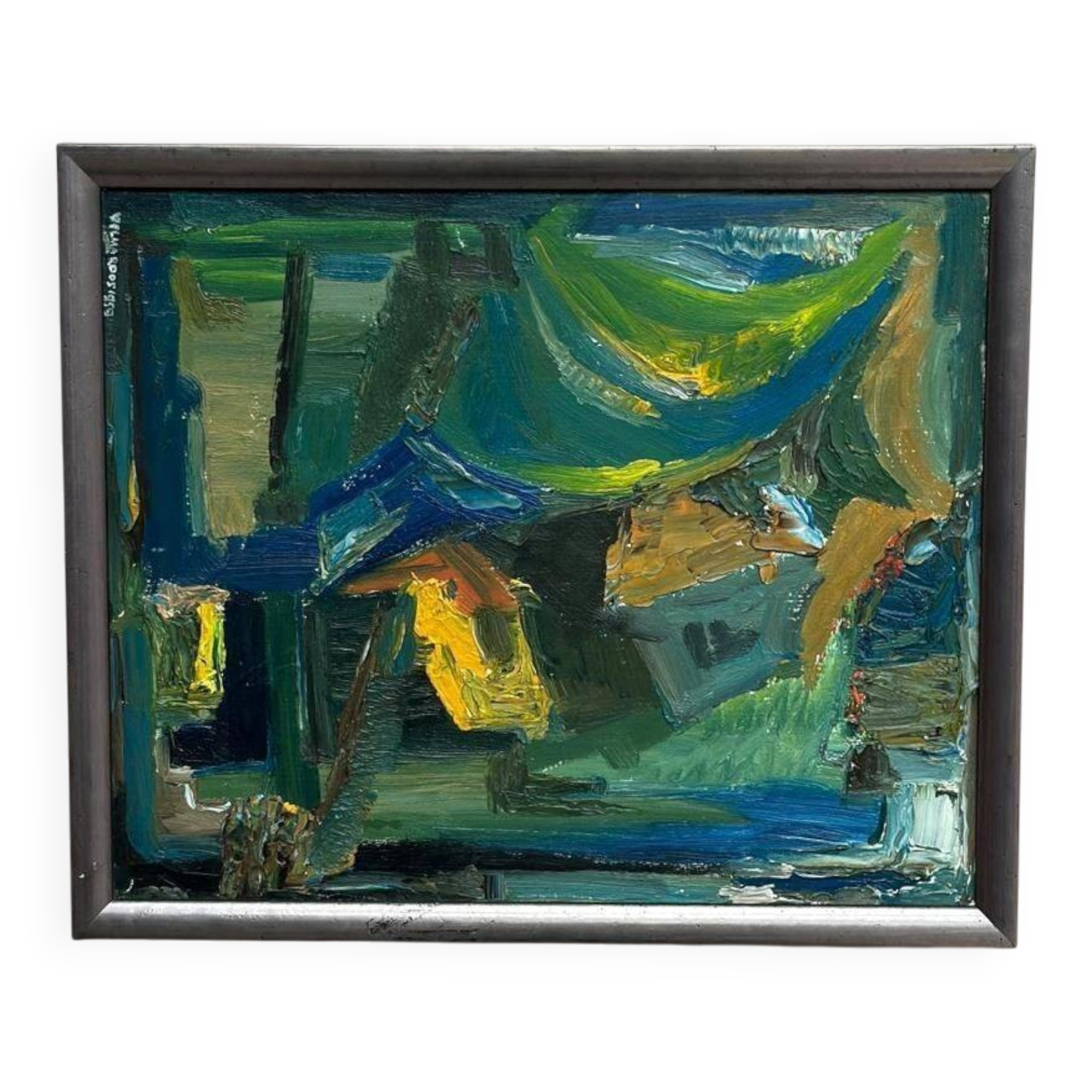 Original Mid Century Swedish Oil On Panel – “Abstract Motif” By Wilma Roos – Dated 1959 – Vintage & Framed