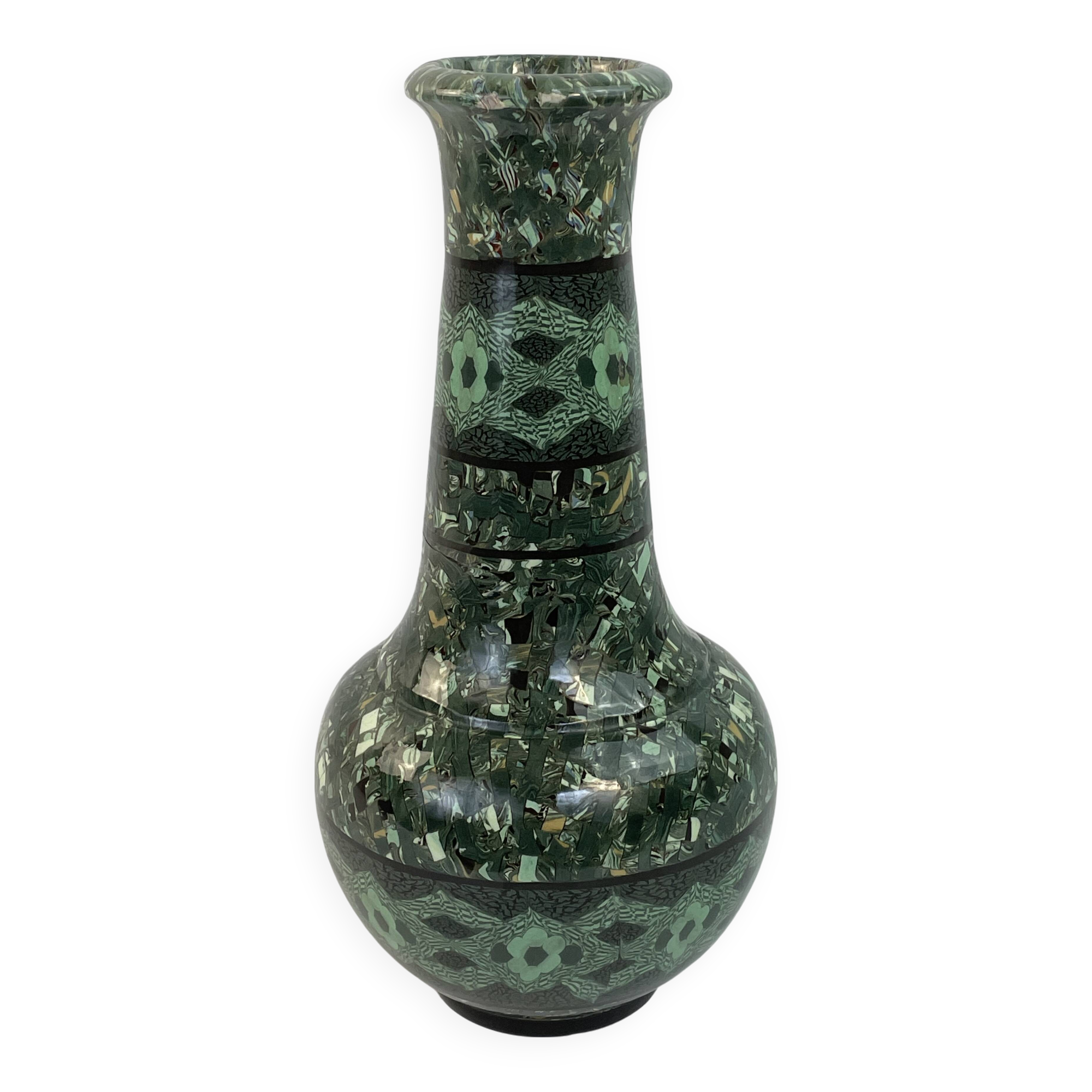 Grand vase en céramique terre-mêlée verte de Jean Gerbino Vallauris