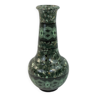 Grand vase en céramique terre-mêlée verte de Jean Gerbino Vallauris