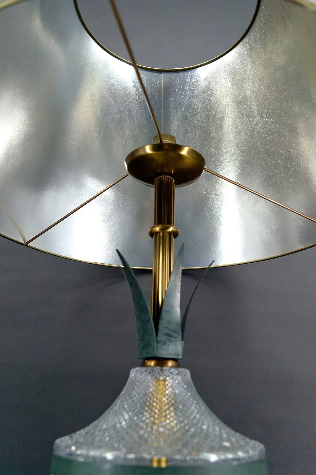 Lampe Ananas en cristal et métal patiné, France, 1950