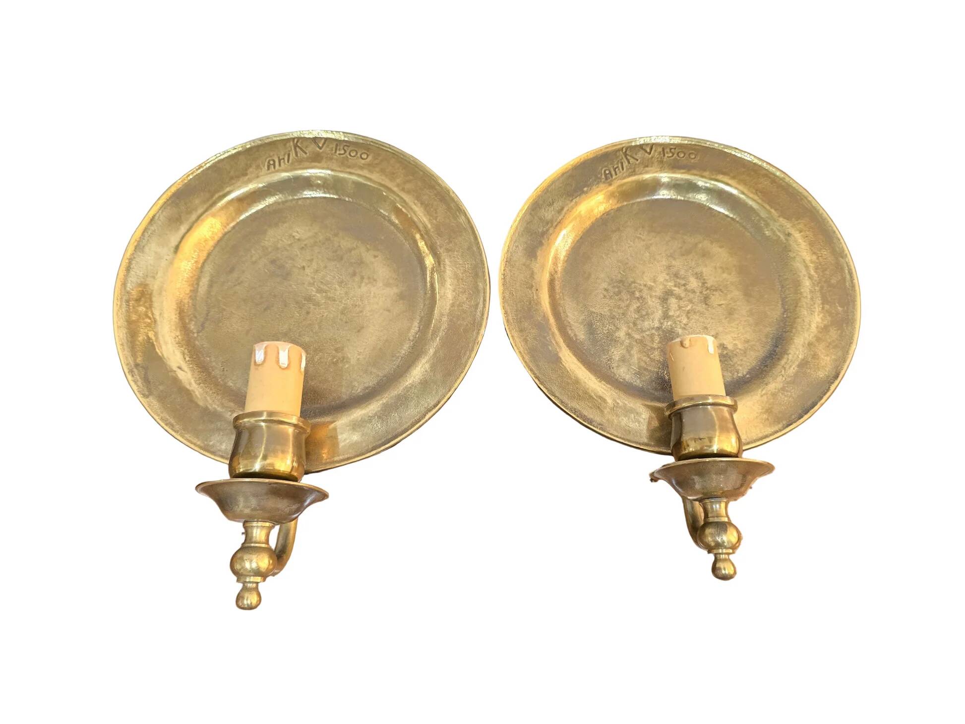 Set of 2 vintage wall sconces Ari KV 1500 – patinated bronze – Ø 25 cm