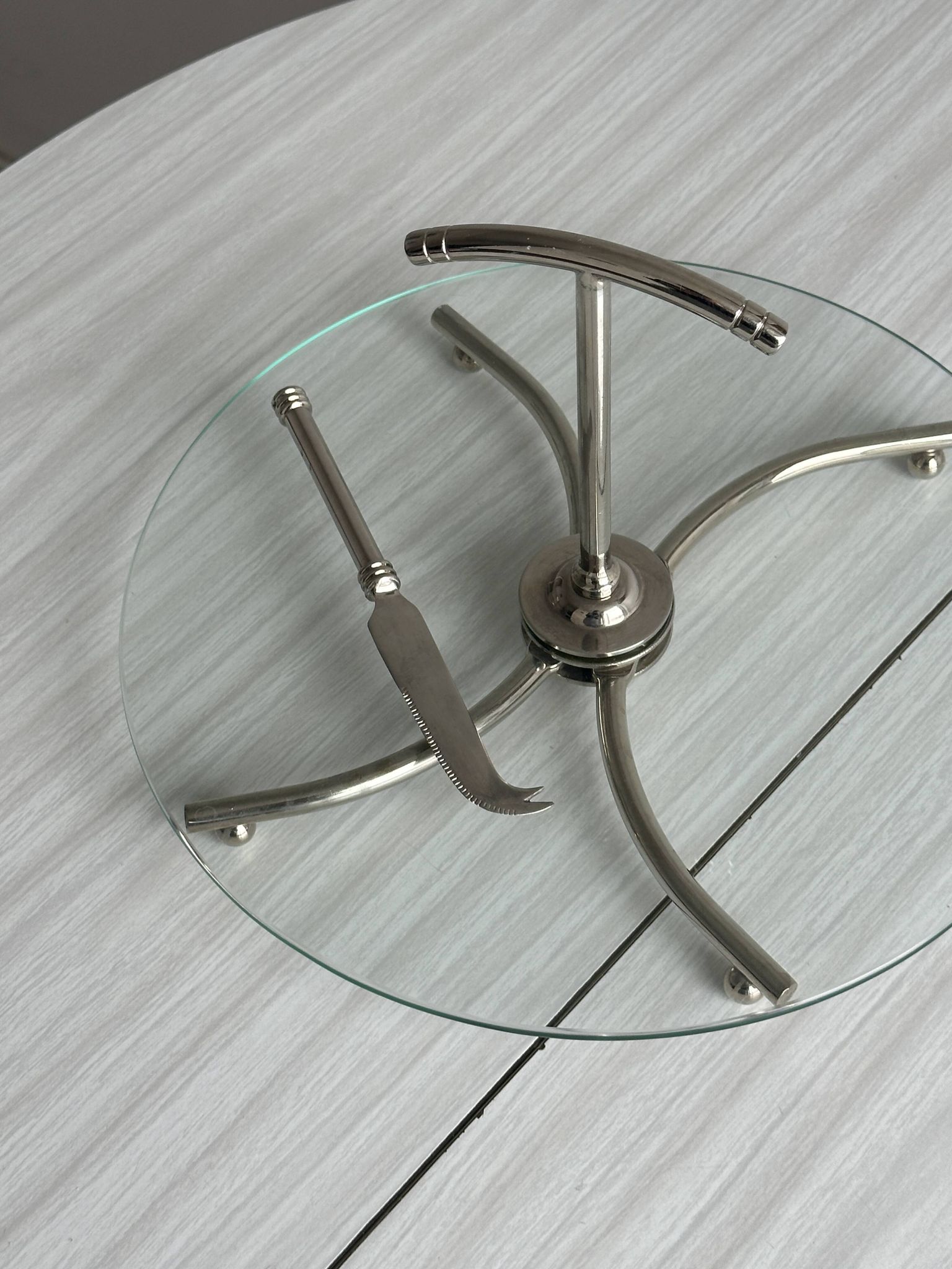 Glass and silver metal cheese board