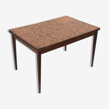 Unique vintage Brutalist extendable dining table with copper top