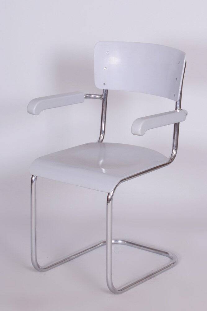 Bauhaus Lacquered Wood Writing Desk & Chair attributed to Hynek Gottwald, 1930s, Set of 2