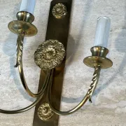 Pair of Neoclassical Wall Lights with Three Arms in Brass with Decoration