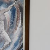 Original Swedish Mid-Century Oil on Canvas "Leap" by Ebbe Höglund  signed  - Vintage & Framed