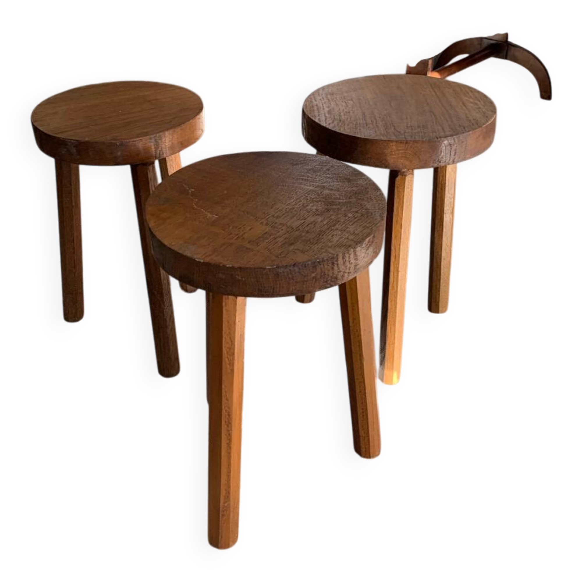 Lot of vintage wooden tripod stools