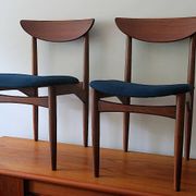Pair of Lane Perception teak dining chairs in petrol blue-green, USA 1960s