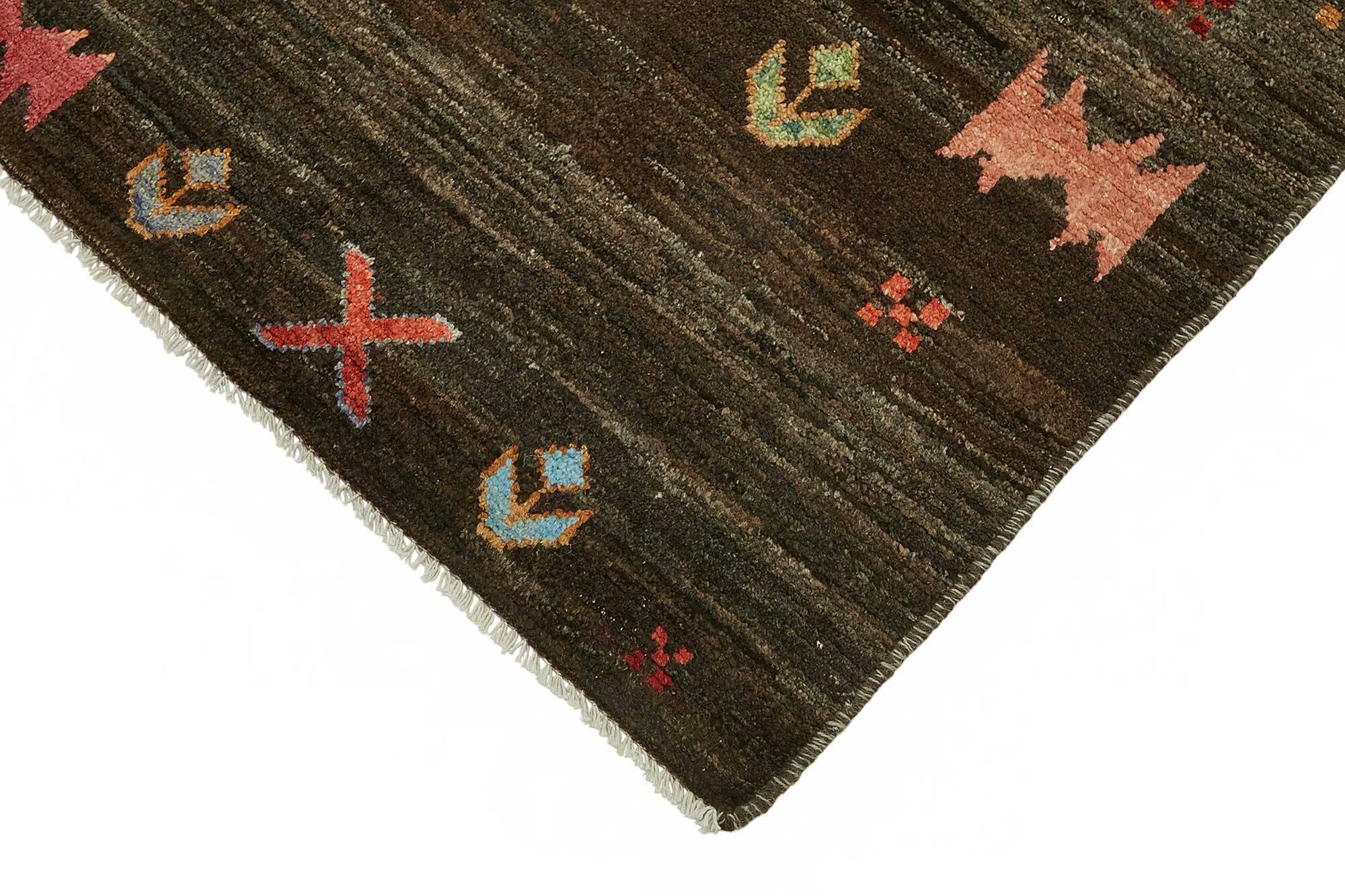 Hand-Knotted Turkish Contemporary 150 cm x 194 cm Brown Wool Carpet