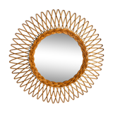 Vintage round rattan mirror 60s, 55 cm