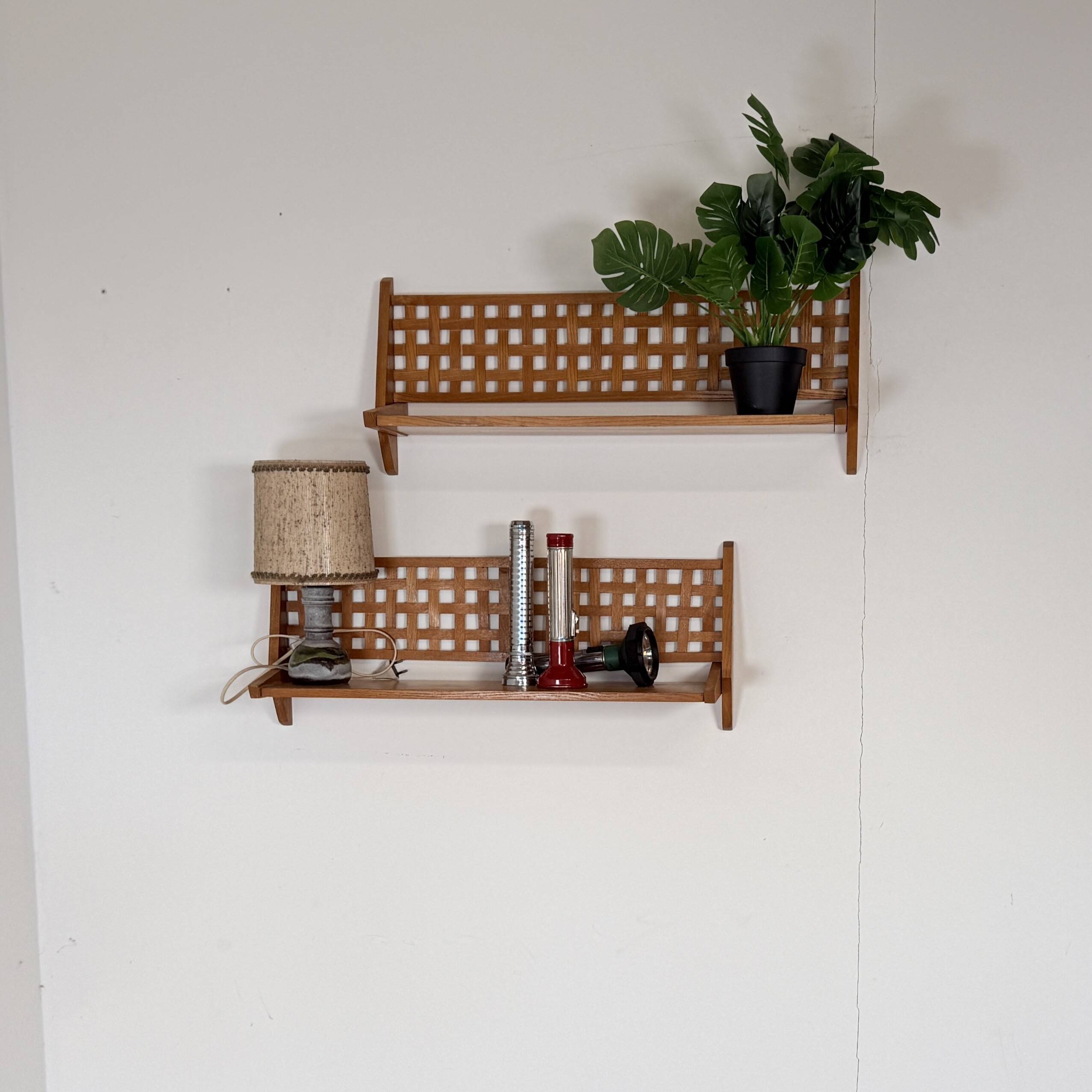 Set of 2 Mid-Century Wall Shelves with Woven Back Panel – ÚLUV