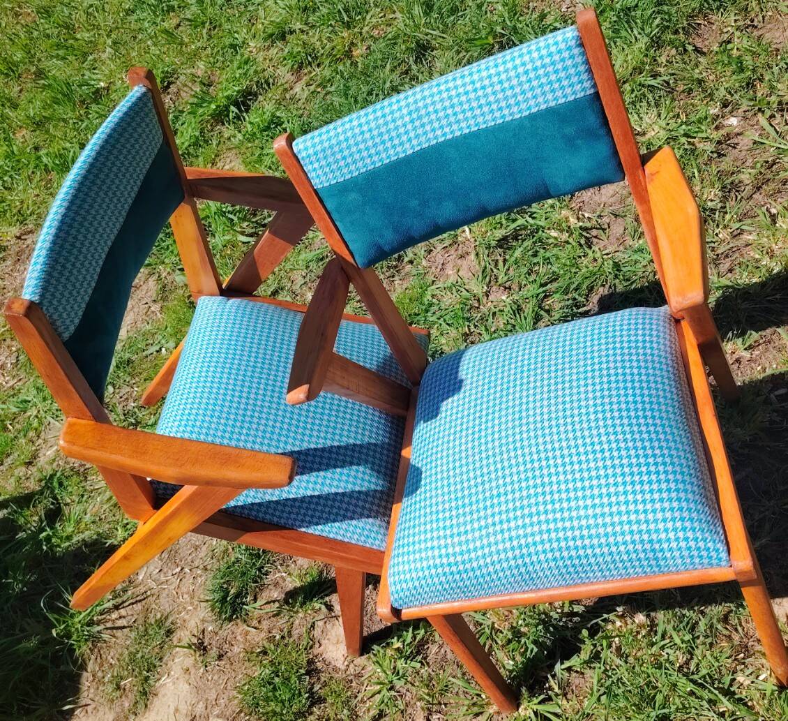 2 wooden bridge armchairs from the 1960s
