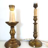 Deux pieds de lampes bougeoir et pique cierge anciens