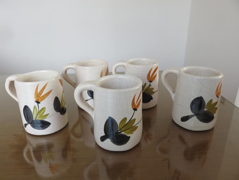 Orangeade service, floral pattern, cracked ceramic 60s