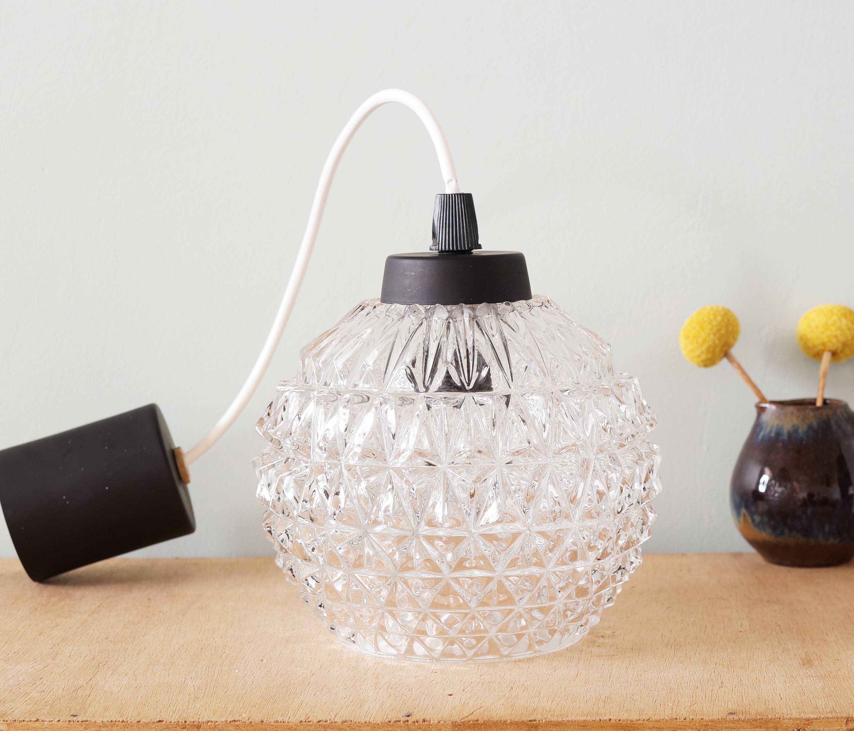 1950s molded glass pendant lamp