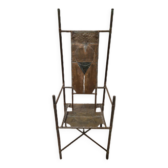 Chaise trône en cuivre et laiton par Cor de Ree, Pays-Bas 1990