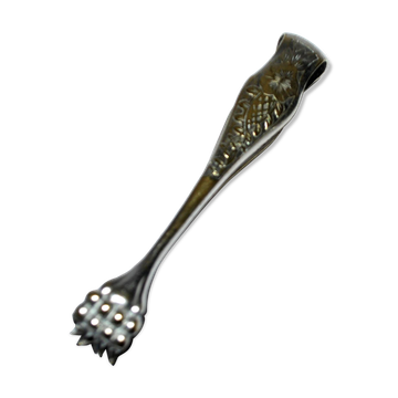 Vintage silver metal sugar or ice cube tongs with engraved lion claw decoration