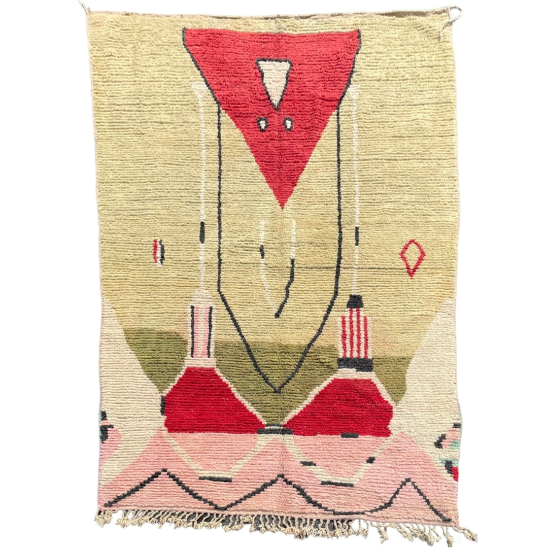 Large Moroccan Berber Rug Boujaad in Wool ideal Living room or bedroom, 200x290 cm