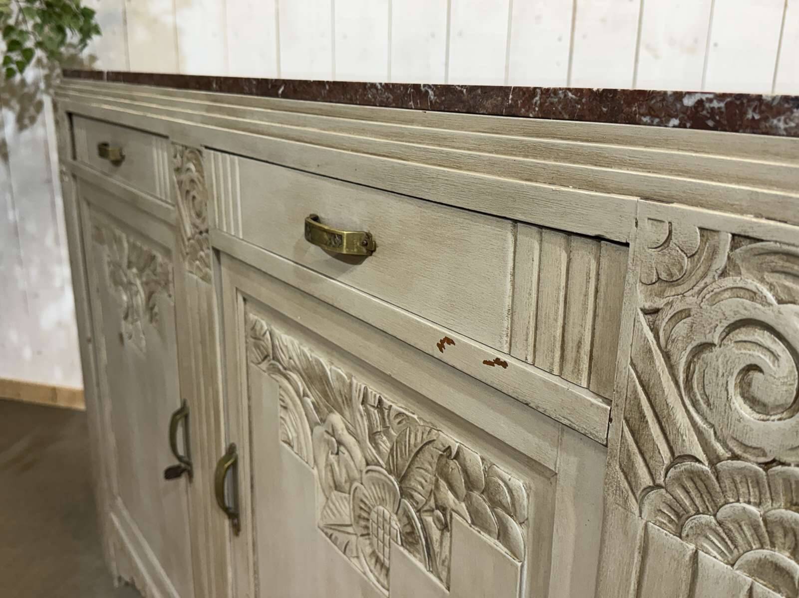 Art Deco sideboard in walnut, oak and marble top.