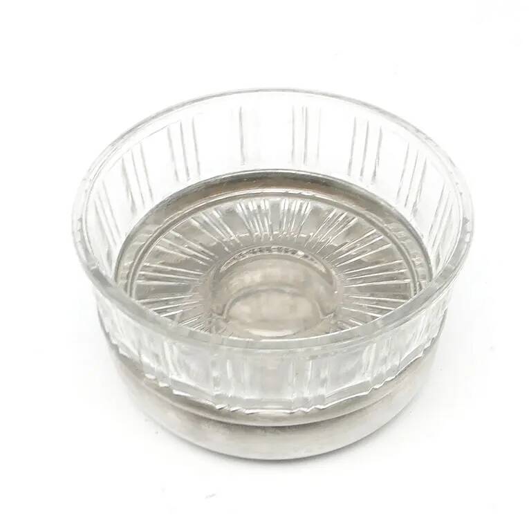 Mid-century modern sugar bowl, glass, silver-plated brass, Poland, 1960s