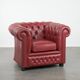 Incroyable fauteuil Chesterfield en cuir de vache anglais dans une magnifique couleur rouge.