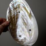 Antique mother-of-pearl tripod bowl emptier with silver metal legs